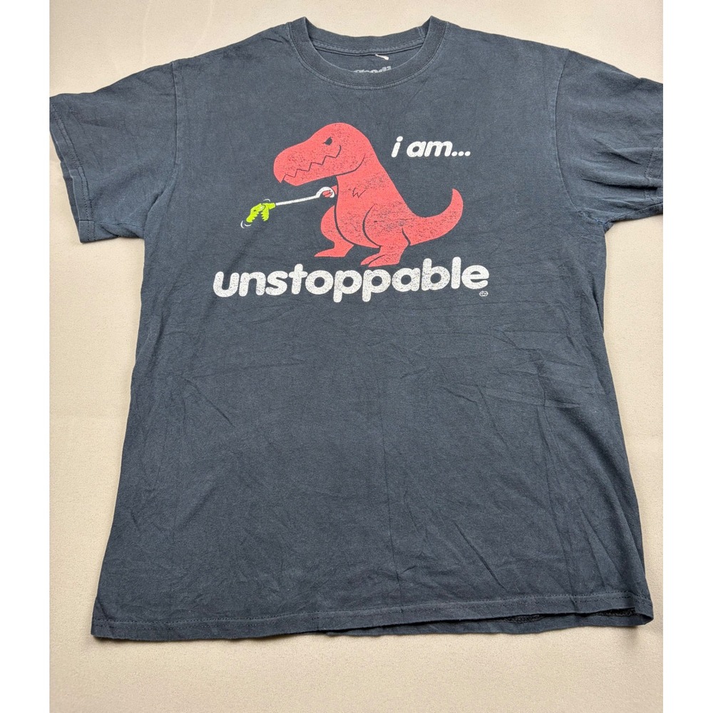 Goodie Two Sleeves Mens I Am Unstoppable T-Rex Dinosaur Graphic T-Shirt Gray M